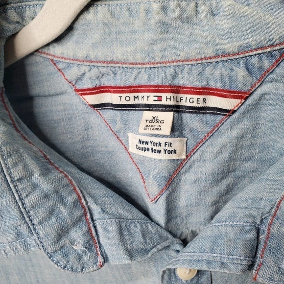 Tommy Hilfiger button up men's size XL New York fit blue short‎ sleeve - Picture 3 of 7